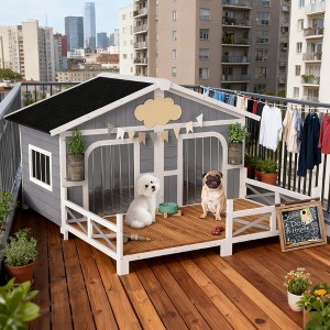 Outdoor Wooden Dog House, Weatherproof Dog Kennel with Elevated Floor & Ventilated Roof, Durable Shelter for Medium and Large Dogs - Nertpow - 1 of 4