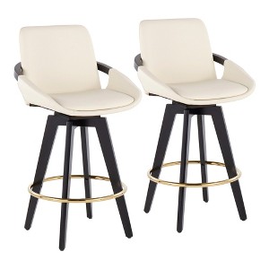 Faux Leather & Wood & Metal Contemporary Fixed-Height Swivel Counter Stool (Set of 2) with Padded Seat and Round Footrest for Kitchen - 1 of 4