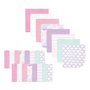 Hudson Baby Infant Girl Rayon from Bamboo Washcloth Bundle, Sea Shells, One Size - 1 of 4