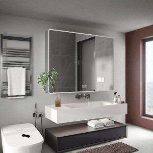 Mshliw 35" x 28" Aluminium Medicine Cabinet with Defogger,Cosmetic Organizer & Hair Dryer Holder for Bathroom - 1 of 4