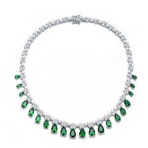 Guili Sterling Silver Rhodium Plated Necklace with Ruby Marquise Drop and Cubic Zirconia in Blue, White, Red, Pink, or Green – Stunning, Elegant Look - 1 of 3