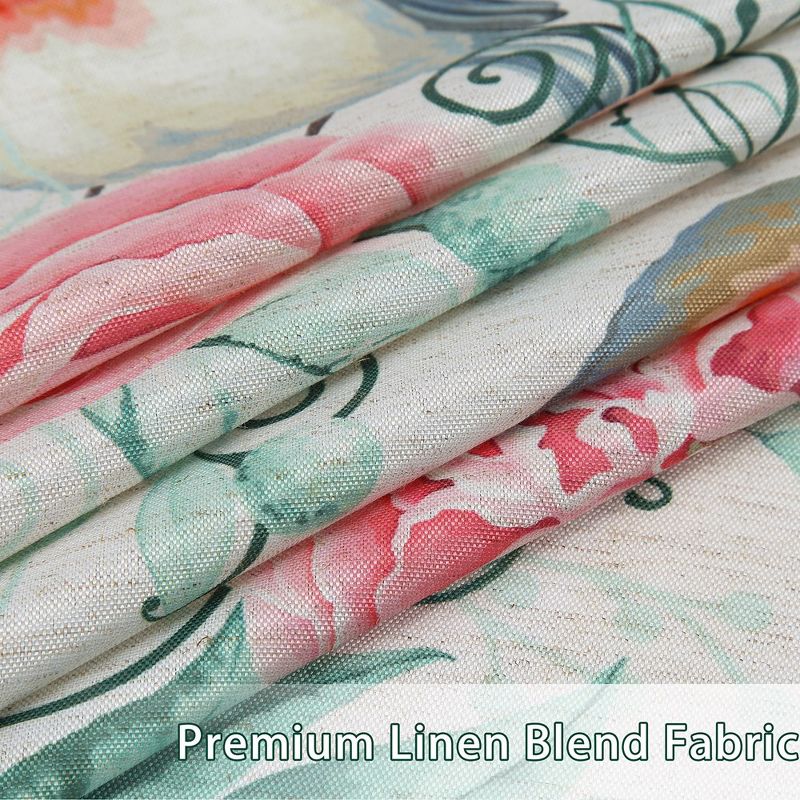 Linen Blend Bird Floral Print Short Kitchen Curtains for Small Window Bathroom, 5 of 8