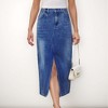 Anna-Kaci Women's High Waist Denim Midi Skirt with Front Slit Detail and Faded Wash Finish - 2 of 4