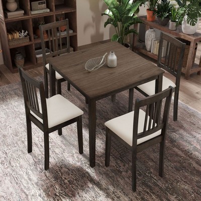 CAVINAS Dining Table Set for 4 Mid Century Modern Wood Square Dining Table Set with 4 Chairs for Kitchen