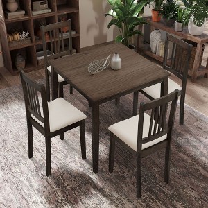 CAVINAS Dining Table Set for 4 Mid Century Modern Wood Square Dining Table Set with 4 Chairs for Kitchen - 1 of 4