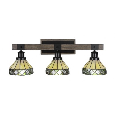 Toltec Lighting Tacoma 3 - Light Vanity in  Black/Painted Wood with 7" Diamond Peak Art Glass Shade