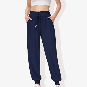 Anna-Kaci Active Women's Summer Comfy Lightweight Drawstring Elastic High Waist Joggers Pants with Pockets - 1 of 4