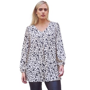 ellos Plus Size Inverted Pleat Textured Knit Tunic With Blouson Sleeves - 1 of 4