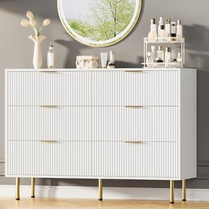 Jojoka 6 Drawers Dresser for Bedroom, Grooved Chest of Drawers with Handles, Bedroom Furniture Storage Cabinet, Suitable for Living Room, Hallway - 1 of 4