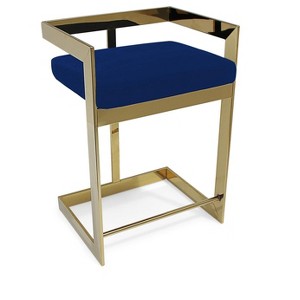 HomeRoots 30" Blue and Gold Metal and Velvet Low Back Bar Height Bar Chair - 1 of 4