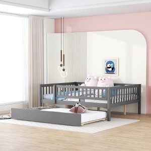 Twin/Full Size Wood Daybed with Trundle and Fence Guardrails - ModernLuxe - 1 of 4