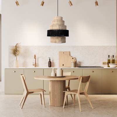 Tiered Natural and Black Jute Drum Pendant Light