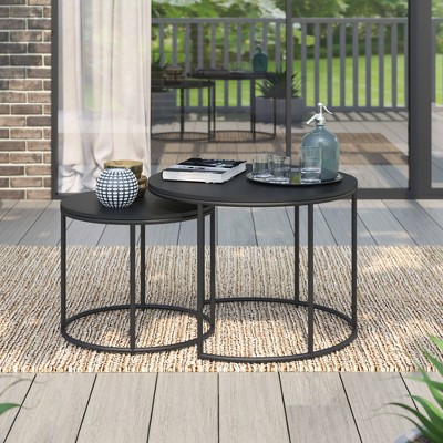 2pk Outdoor Nesting Coffee Tables, Round Outdoor Coffee Table Black