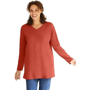Woman Within Perfect Long-Sleeve V-Neck Tunic - 1 of 4