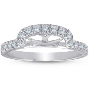 Pompeii3 1/2 Ct Diamond Curved Notch Wedding Ring Matching Engagement Band 14k White Gold - 1 of 4