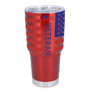 100 North 30 Ounce Stainless Steel On the Go Travel Tumbler With Push Top Lid, American Flag Veteran Red - 1 of 4