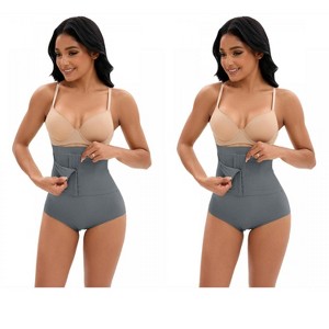 INSPIRE CHIC 2 Pcs Women's Front Hooks Closure Tummy Control Briefs High Waist Butt Lifter Control Panties - 1 of 4