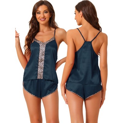 cheibear Women's Satin Sliky Sleeveless Cami Back Sleepwear with Shorts Lounge Pajamas Set