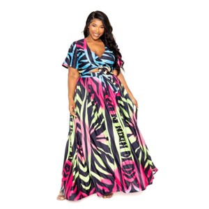Slickblue Women's Ombre Animal Print Maxi Skirt & Matching Top Set, Plus Size, Multi-Color, Size 1XL-3XL - 1 of 4