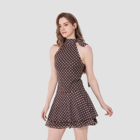 Женские платья Wild Fable Women's Scarf Mini A-Line Dress - Wild Fable™ Brown/Pink Polka Dots M