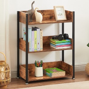 VECELO 3-Tier Small Bookshelf, Storage Organizer, Industrial Shelving Unit for Office or Living Room, Brown - 1 of 4