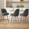 Bekrvio 26" Swivel Bar Stools Set 1/2/3/4 with Solid Wood Legs, 3.15" Linen Upholstered Seat with Back, Mid-Century Bar Chairs for Kitchen Island - 2 of 4