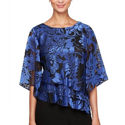 Women's Royal Asymmetric Triple Tier Hem Top - Alex Evenings
