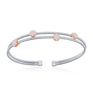 Bella Silver Sterling Silver Wire Designer Bangle, Set with CZ, Bonded with 14K Rose Gold, MADE IN ITALY - Silver - 1 of 3