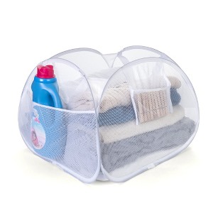 Smart Design Deluxe Mesh Pop Up Square Laundry Basket Hamper with Side Pockets and Handles - 1 of 4