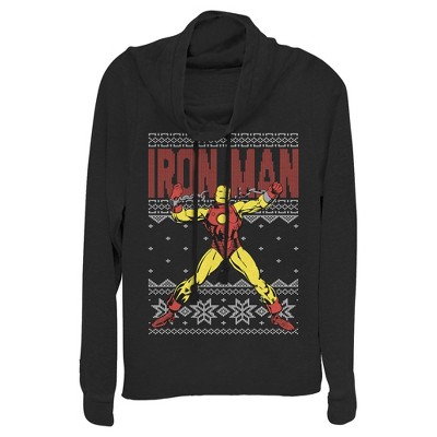 Juniors Womens Marvel Ugly Christmas Iron Man Cowl Neck Sweatshirt