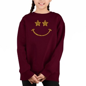 LA Pop Art Rockstar Smiley - Girl's Word Art Crewneck Sweatshirt - 1 of 3