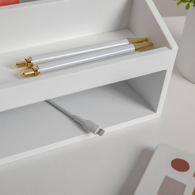 White Wooden Desktop Organizer with Open Storage Compartments