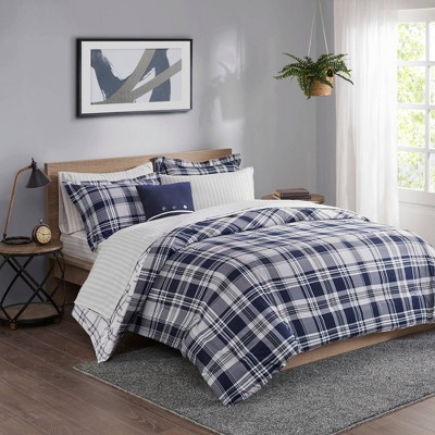 Navy Plaid Reversible Microfiber Queen Bed in a Bag Set
