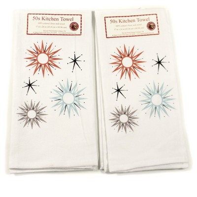 Decorative Towel 24.0" Mid Century Starburst Set / 2 100% Cotton Modern  -  Kitchen Towel
