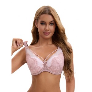 INSPIRE CHIC Women's Lace Mesh Full Coverage Underwire Soft Cup Light and Breathable Push Up Bras - 1 of 4