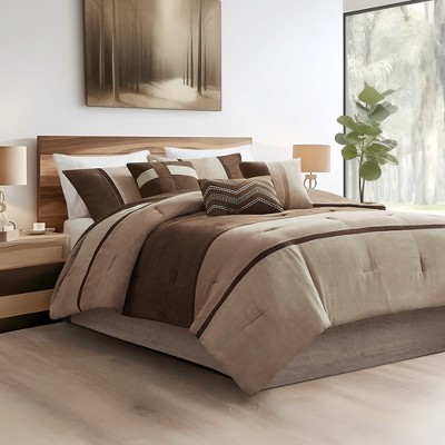 Kimberly Queen Brown Reversible Microsuede Comforter Set