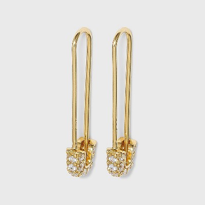SUGARFIX by BaubleBar 14k Gold Plated Crystal and Gold Safety Pin Drop Earrings - Gold