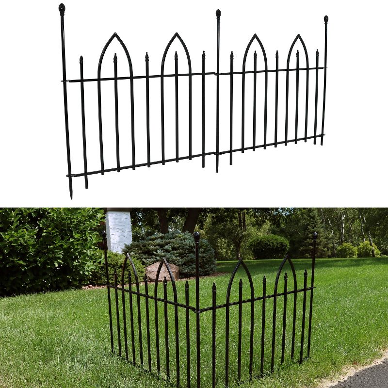 Sunnydaze Outdoor Lawn and Garden Metal Gothic Arch Style Decorative Border Fence Panel Set - 6' - Black - 2pk, 1 of 10