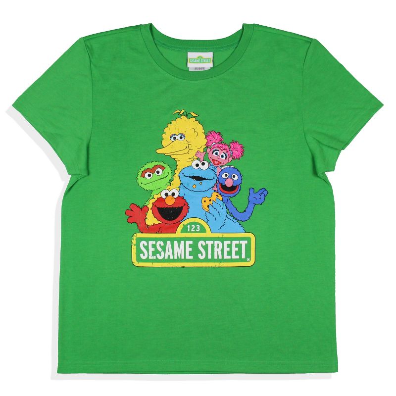 Sesame Street Women's Distressed Print Elmo Cookie Monster Pajama Set Shorts Green, 2 of 6