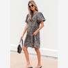 Amaryllis Women’s Leopard Print Puff Short Sleeve Crew Neck Tiered Mini Dress Relaxed Fit - 4 of 4