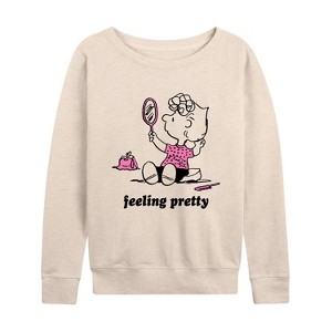 Women's - Peanuts - Feeling Pretty Sally Lightweight French Terry Wide Neck Long Sleeve Shirt - 1 of 4