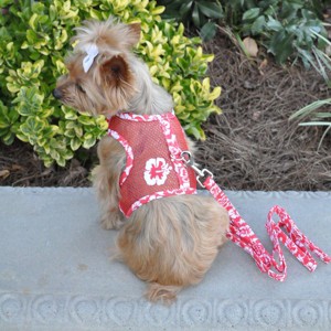 Doggie Design Cool Mesh Hawaiian Hibiscus Dog Harness with Leash-Red - 1 of 3