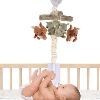 Cream Velour Musical Crib Mobile with Fox and Squirrel Plush Toys
