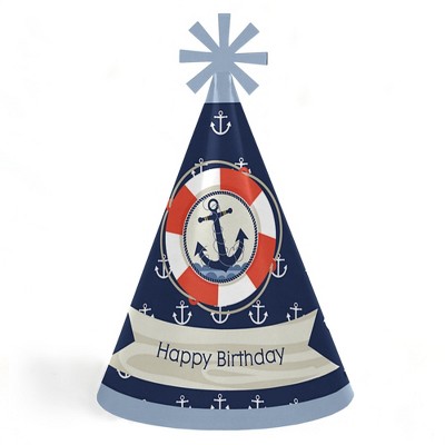 Big Dot of Happiness Ahoy - Nautical - Cone Happy Birthday Party Hats for Kids and Adults - Set of 8 (Standard Size)