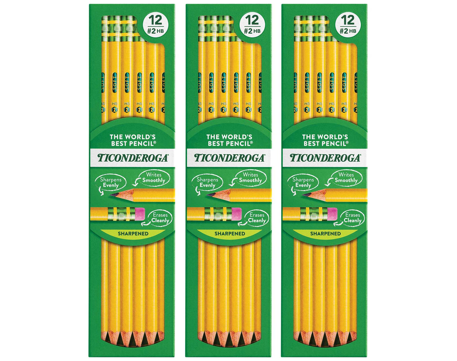 Ticonderoga® No. 2 Pencils, Pre-Sharpened, 12 Per Pack, 3 Packs