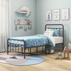 Metal Platform Bed Frame with Headboard No Box Spring Needed Twin BLACK - 1 of 4