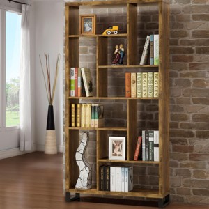INFURNIC Decorative Bookshelf Industrial Style 10 Shelf Bookcase with Metal Base for Home Office, Brown, 34.75"*11.5"*70.75" - 1 of 4