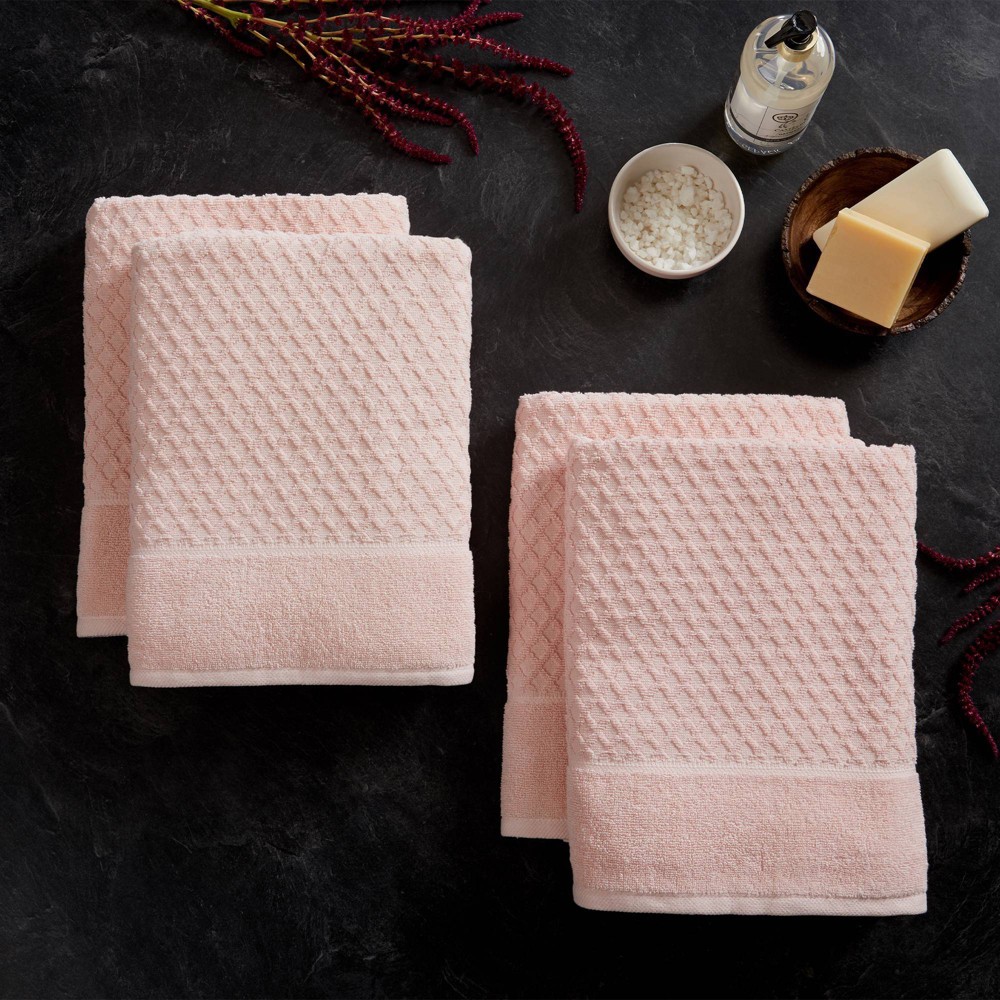 Photos - Towel 4pc Cotton Diamond Textured Bath  Set Blush - Isla Jade