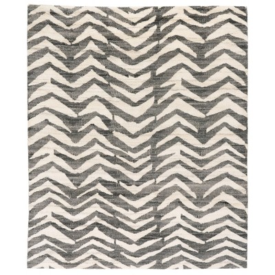 Farah Gray and White Hand-Knotted Wool Geometric Rug