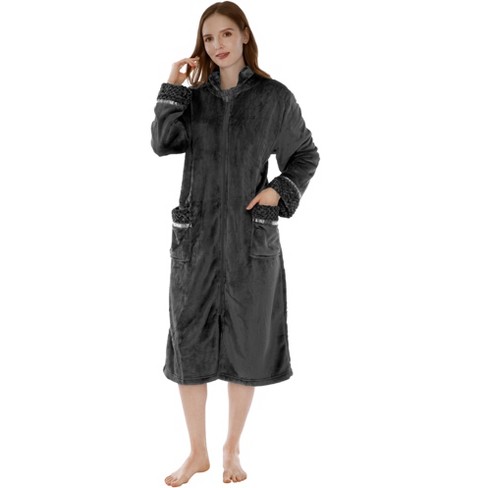 Pavilia Womens Housecoat Zip Robe, Fleece Zipped Up Front Bathrobe, Plush  Warm Long Zipper House Coat Lounger Pockets (black, Large-x-large) : Target